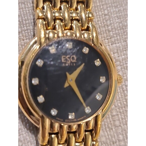 ESQ Gold Tone ladies, Link Quartz Watch W/Stones